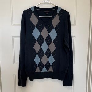 Banana Republic V-Neck Argyle Sweater - Navy, Light Blue, and Gray